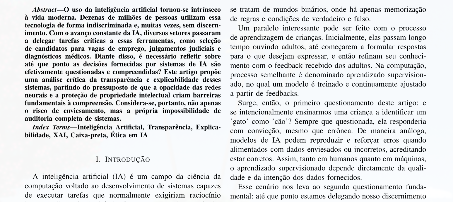 Capa da pesquisa sobre Transparência e Explicabilidade em IA